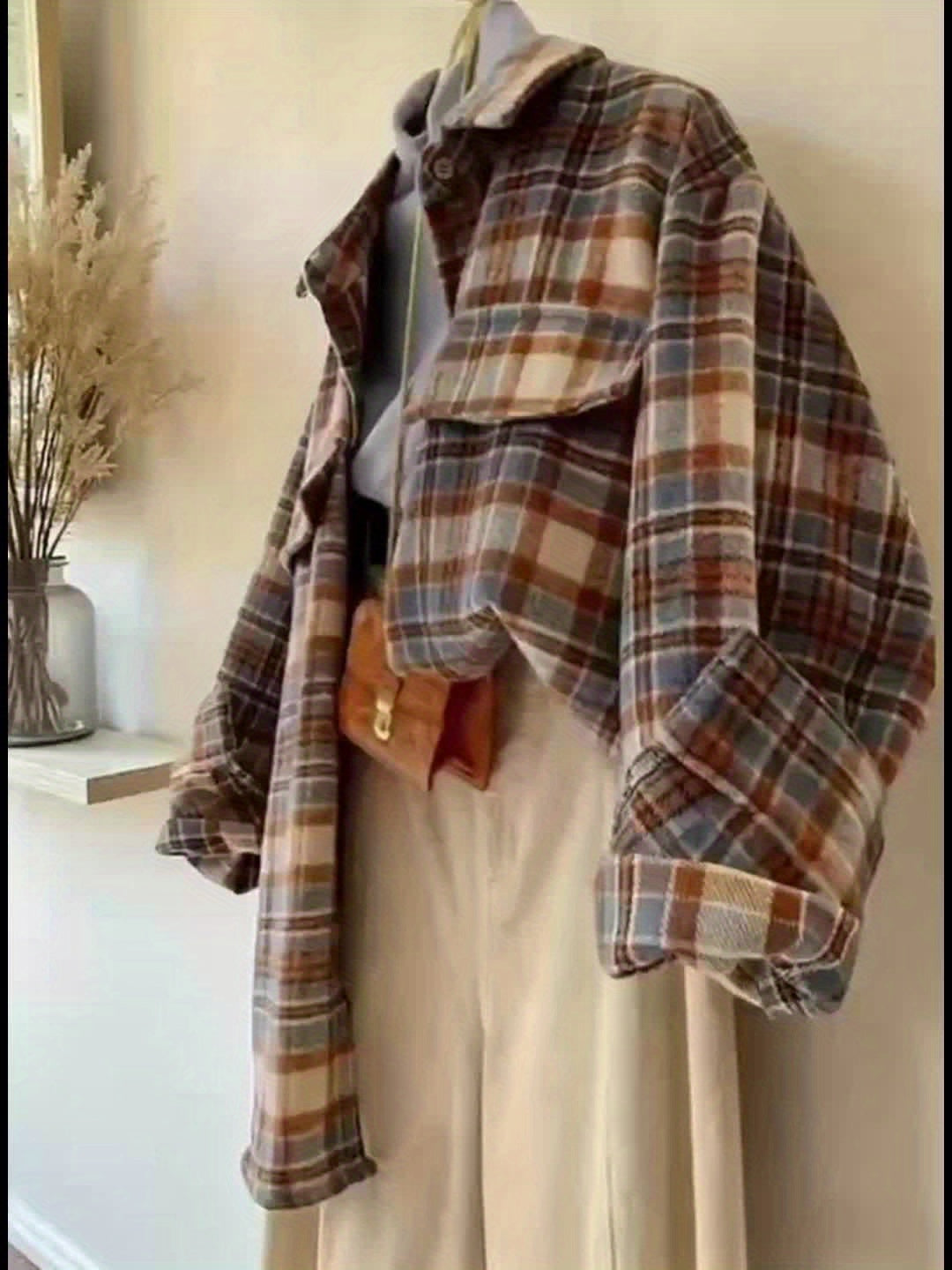 Surchemise à carreaux oversize Femme marron beige bleue décontractée