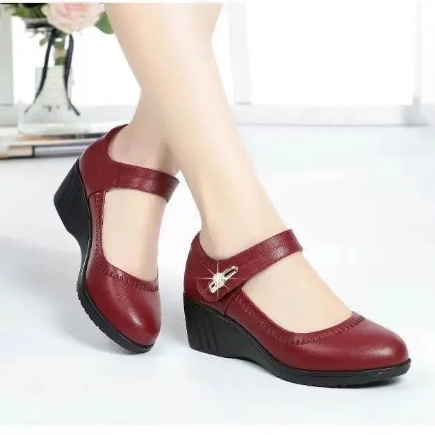 Chaussures compensées Mary Jane à bride, couleur unie
