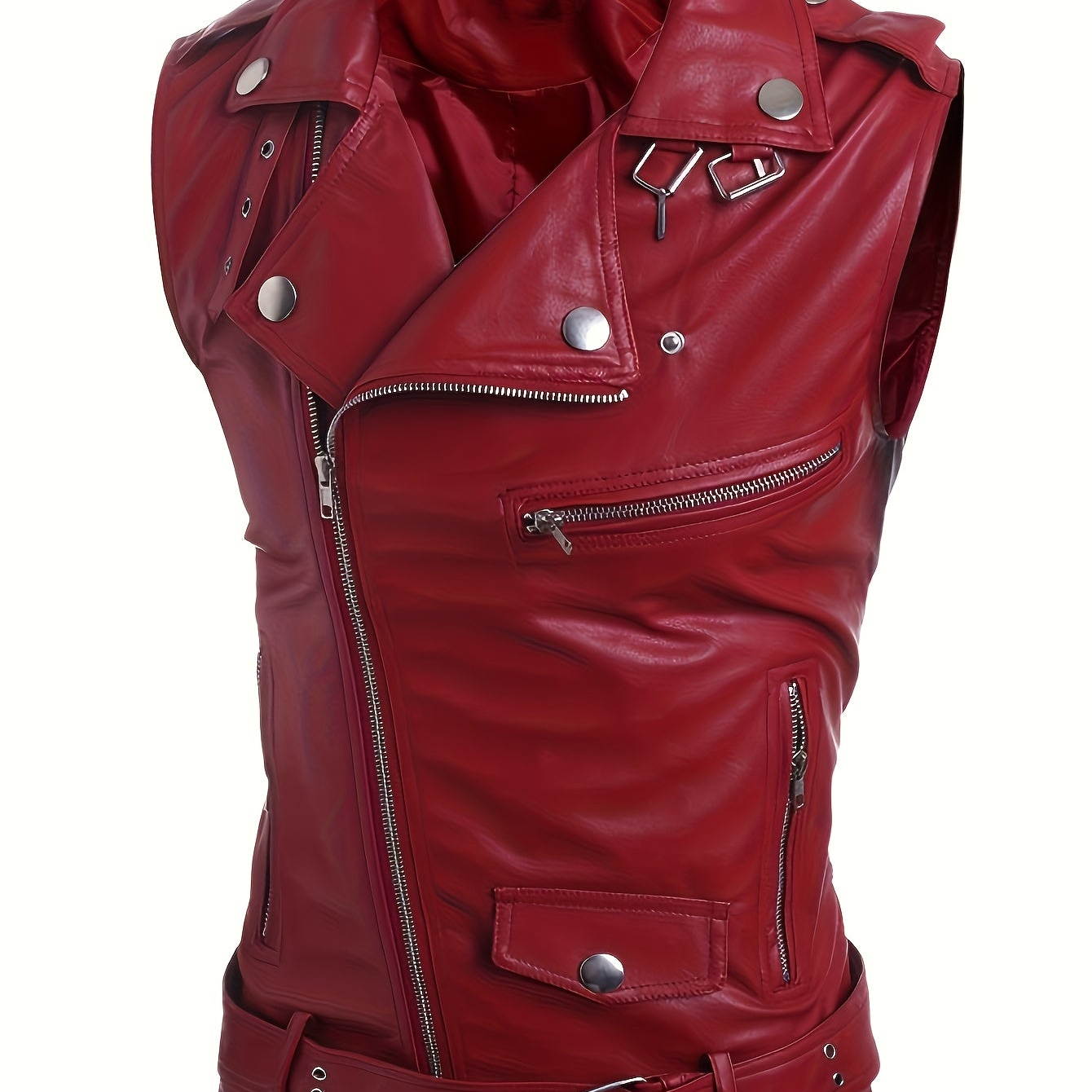 Gilet de style motard en similicuir sans manches avec fermeture éclair asymétrique