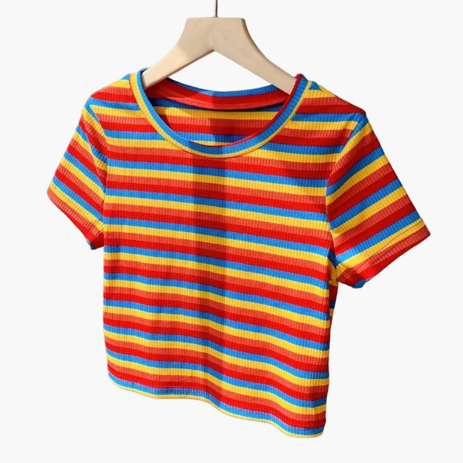 Women's short-sleeve striped T-shirt, casual and trendy style, perfect for summer