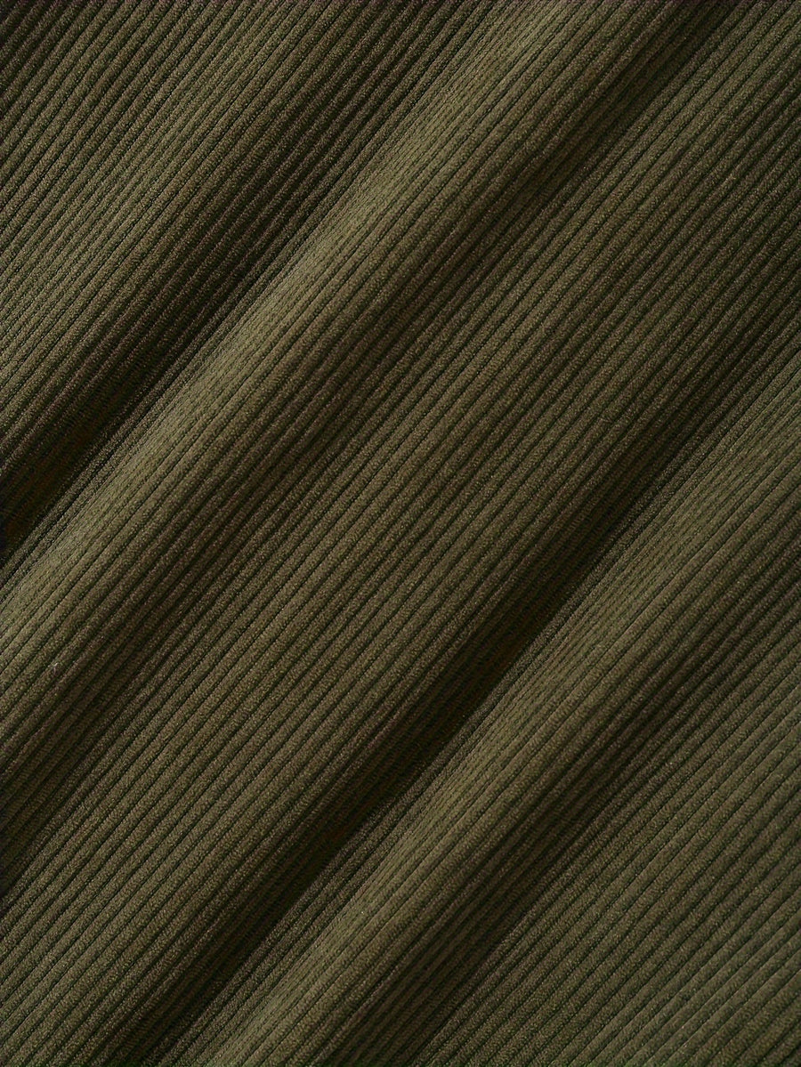 Langærmet herreskjorte i flerfarvet patchwork med ribstruktur i beige, brun, khaki og råhvid