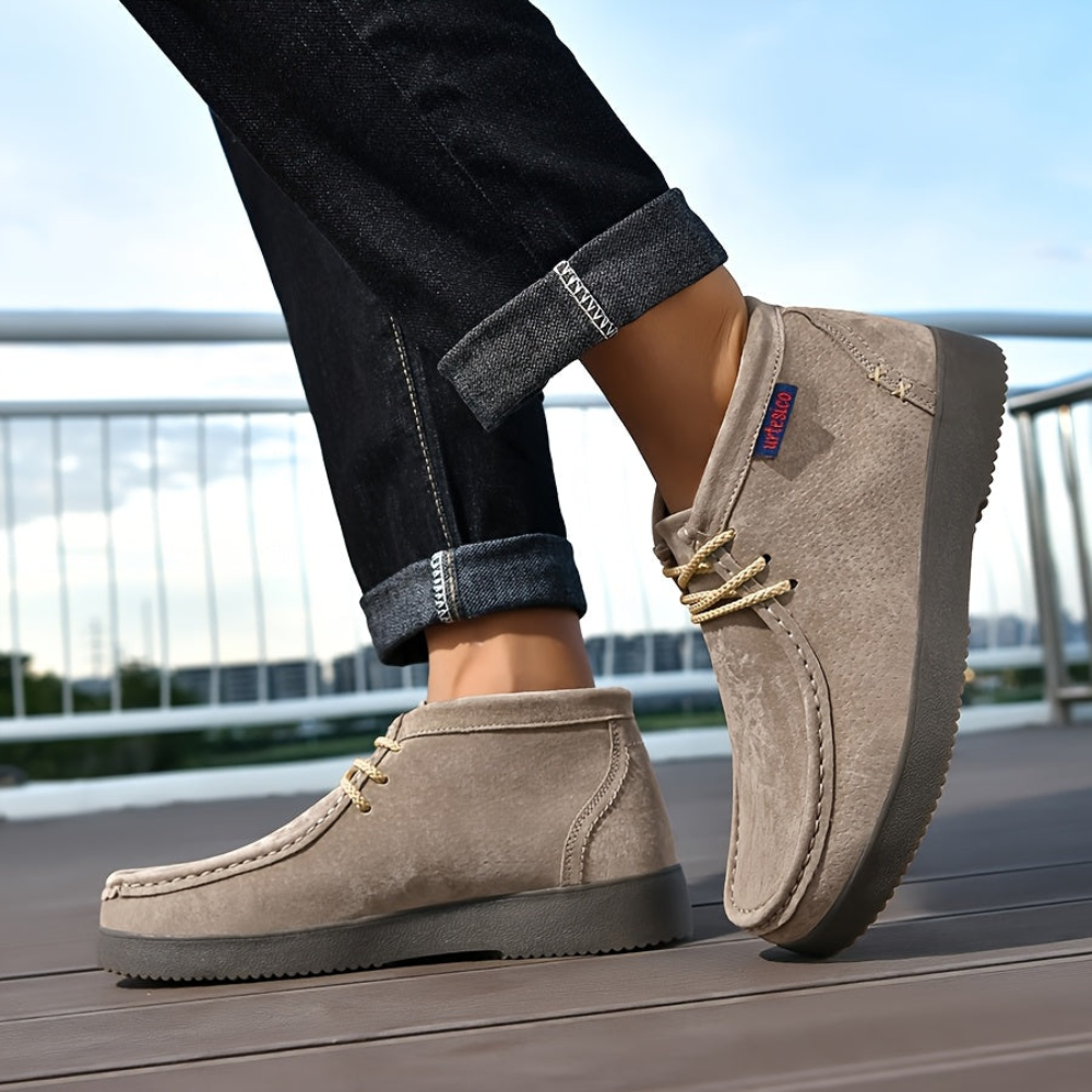 Chaussures montantes homme à lacets style mocassin, couleur unie, semelle épaisse