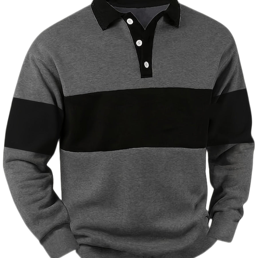 Polo à manches longues homme bicolore rayé col noir
