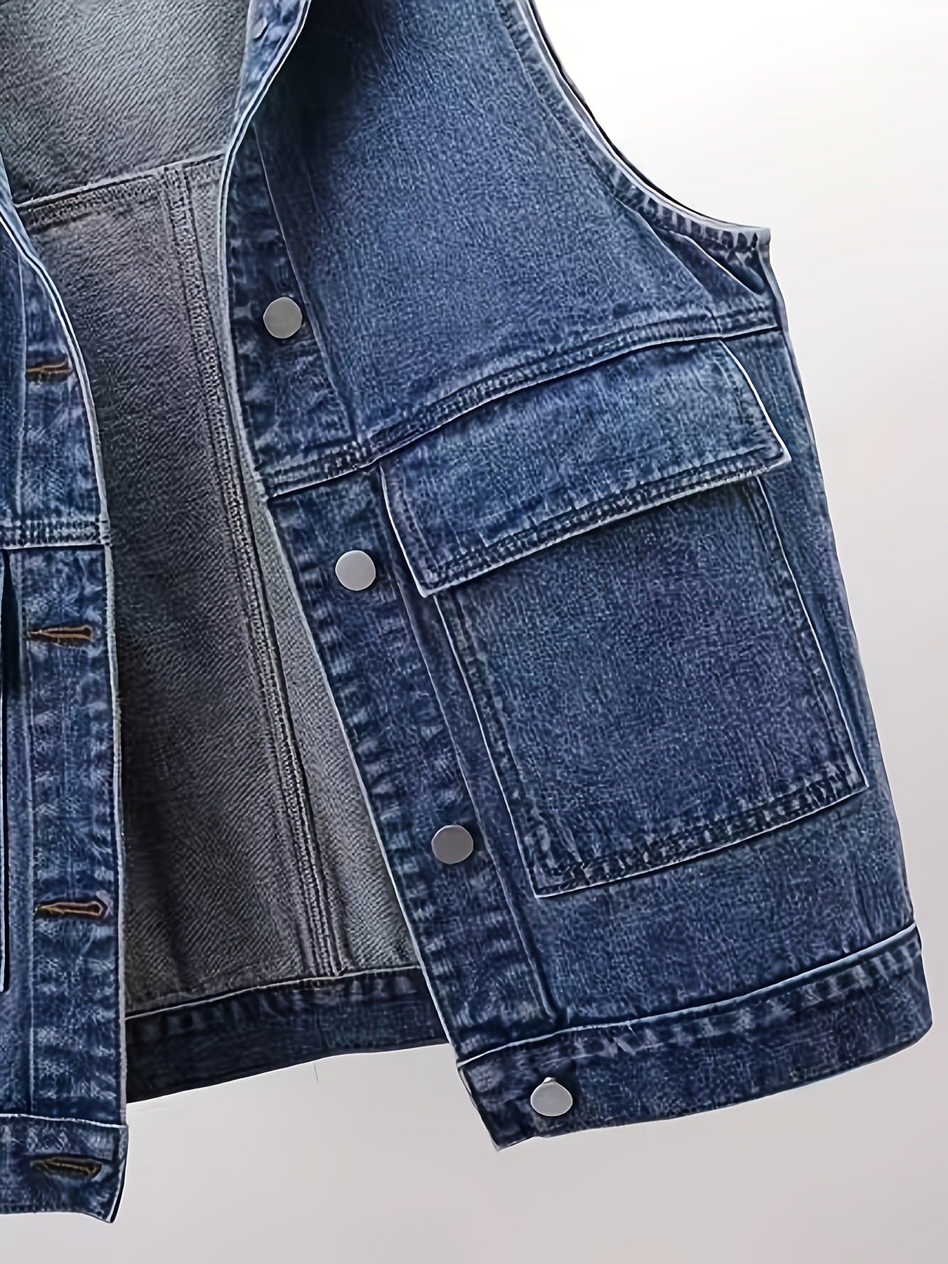 Gilet en jean sans manches avec capuche grise amovible pour femme