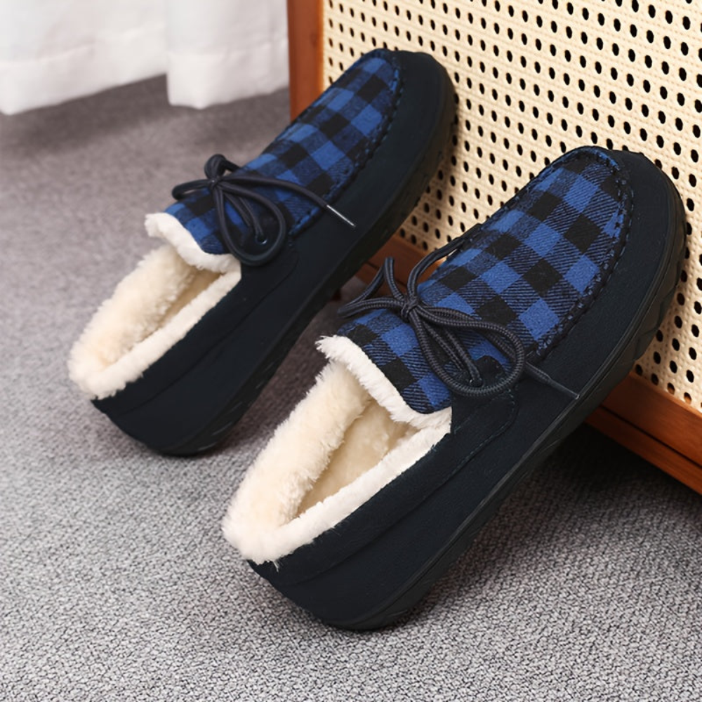 Mocassins Chaussons Doublés à Carreaux Marron pour Homme