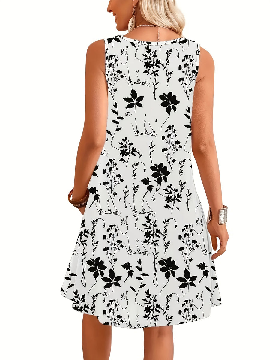 Robe d'été décontractée sans manches femme style floral chic