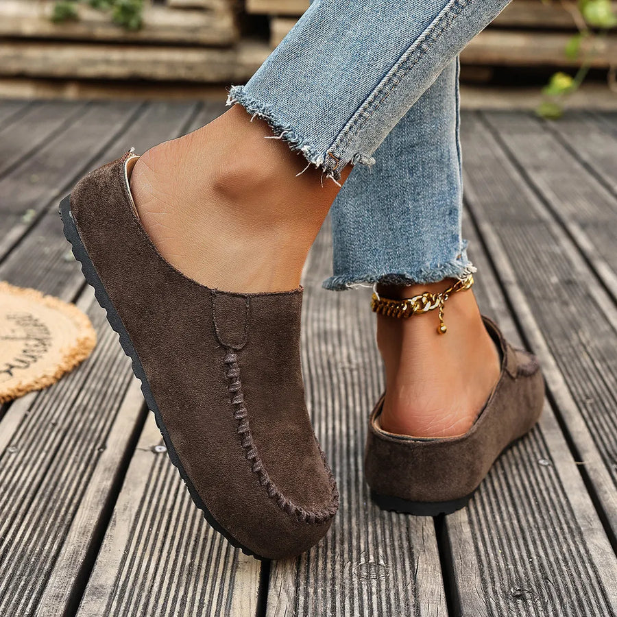 Bequeme Damen-Mules im Mokassin-Stil, geschlossen, mit flexibler Sohle