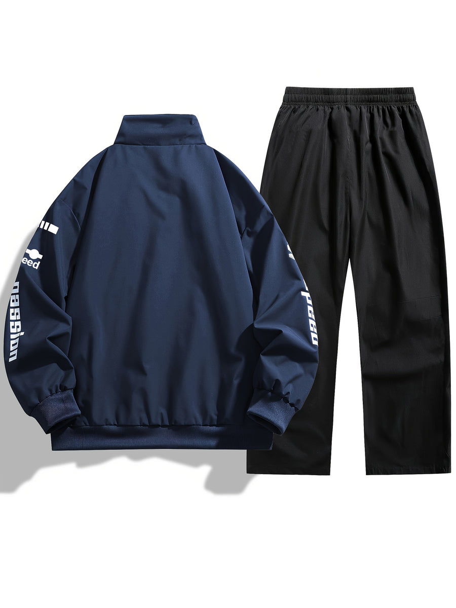 Ensemble de Survêtement Homme Style Racing Col Montant Fermeture Éclair