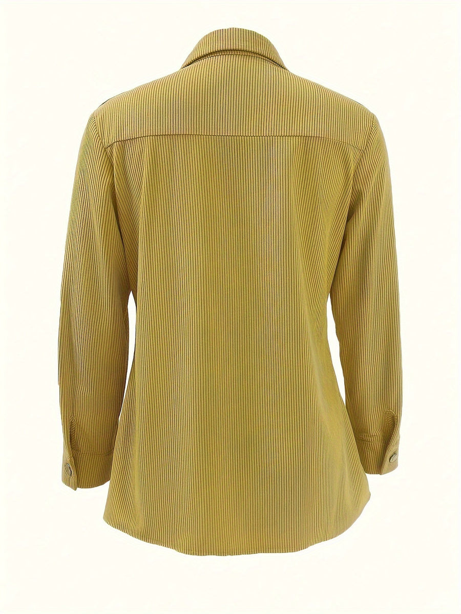 Surchemise Femme Côtelée Jaune Manches Longues Boutons Pression