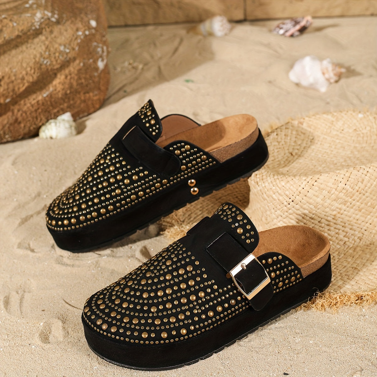Sabots compensés femme style urbain à clous – Chaussures décontractées tendance