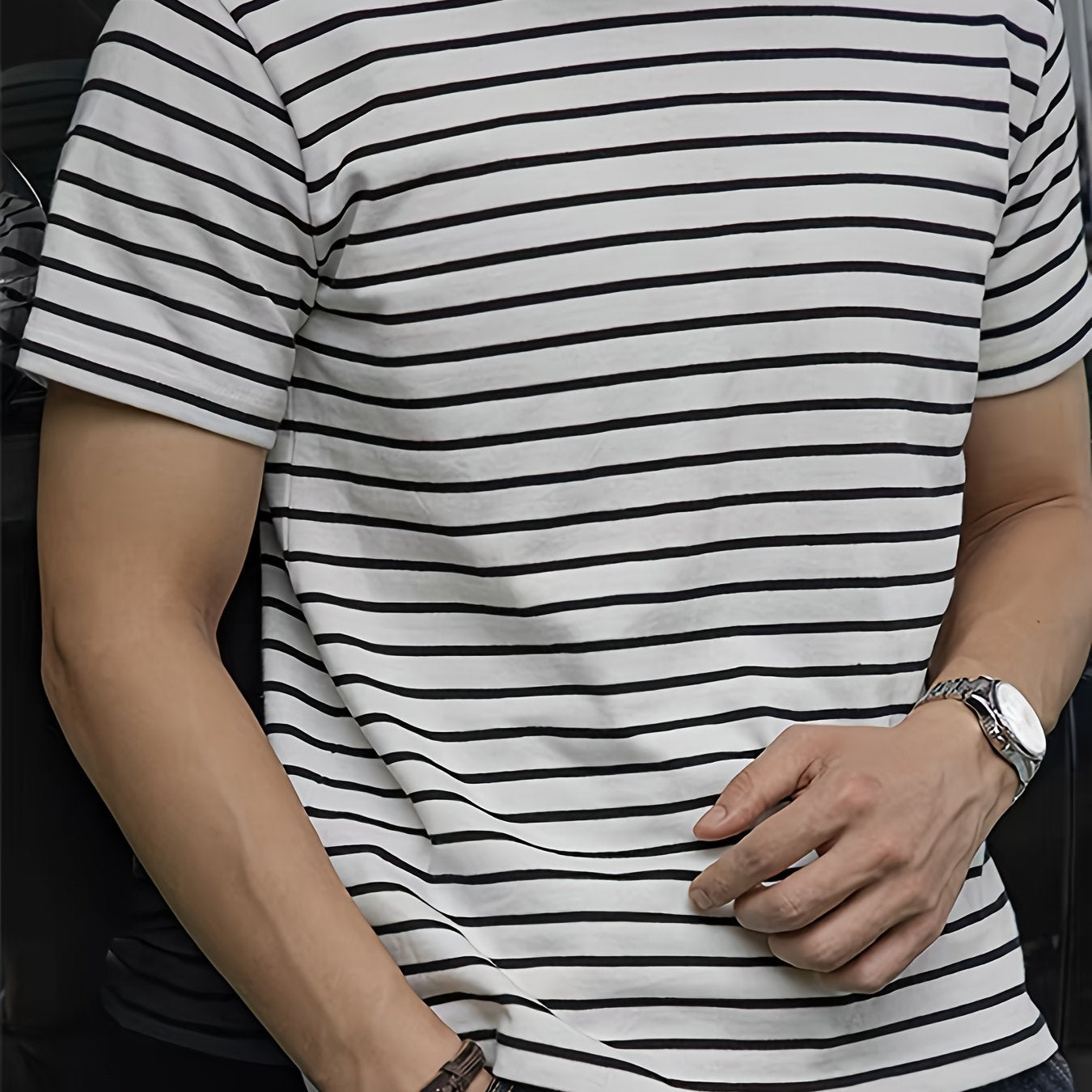T-shirt à rayures horizontales homme style casual moderne manches courtes