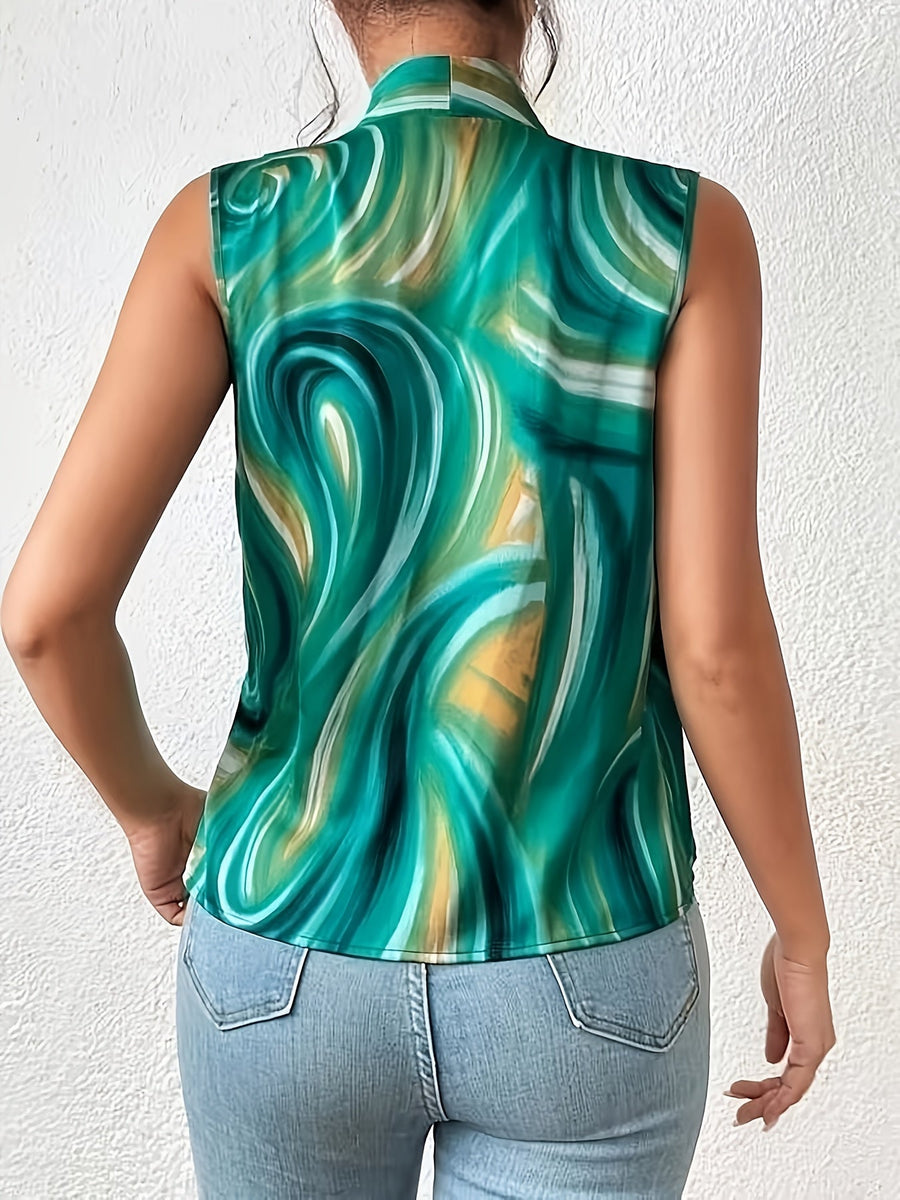 Women's sleeveless blouse, chic style with draped collar for an elegant and modern look