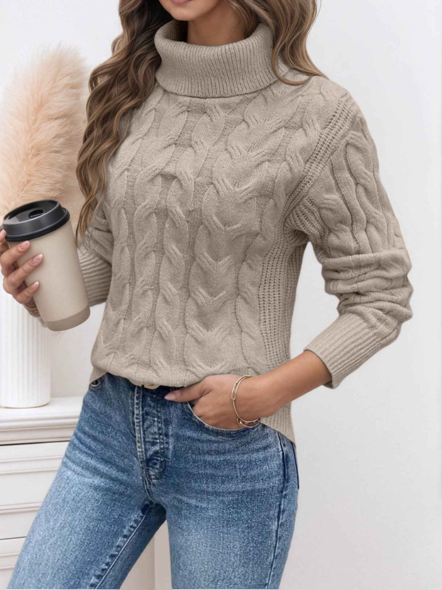 Suéter de cuello alto para mujer, tejido trenzado y mangas largas - varios colores disponibles