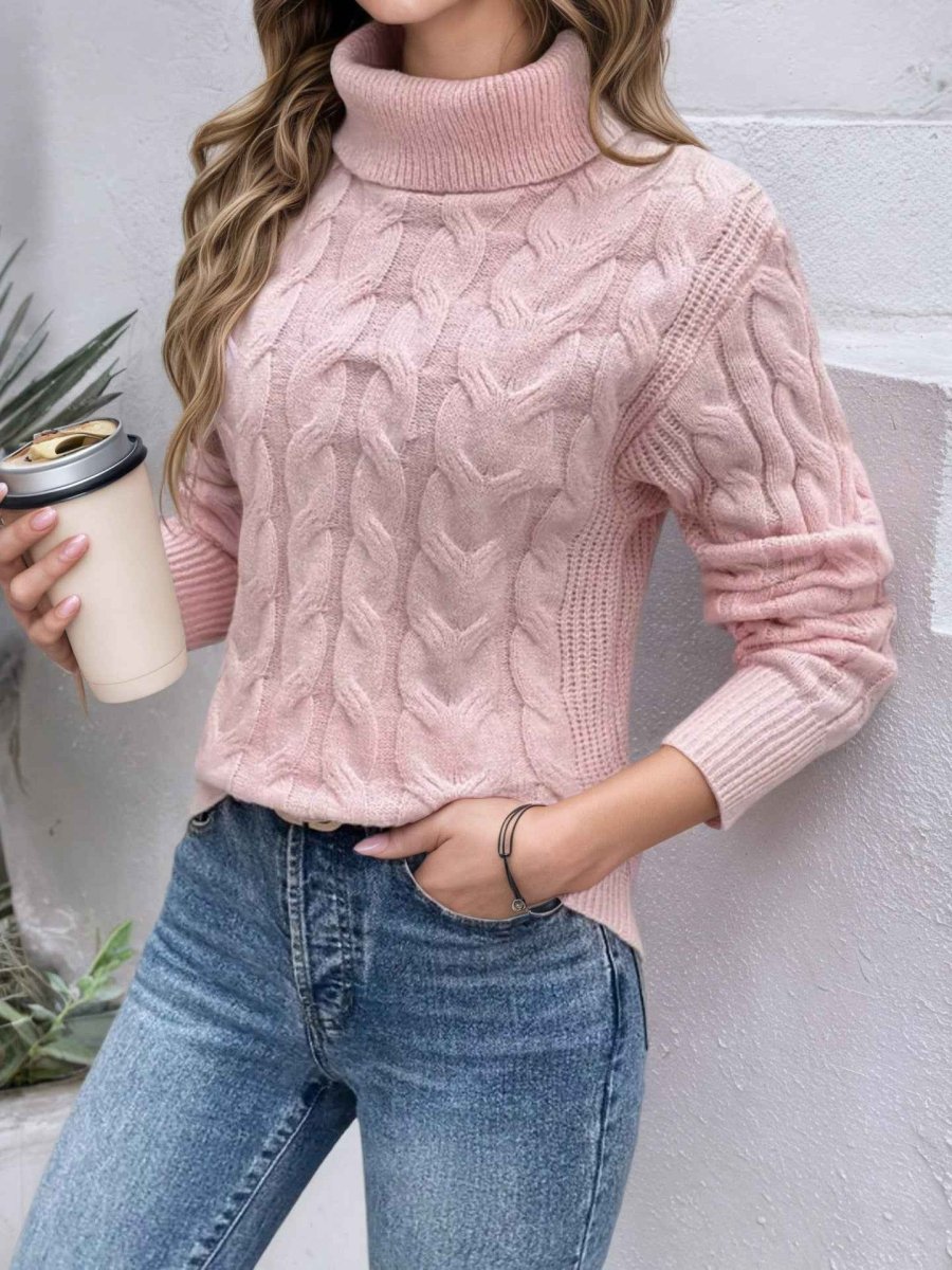 Suéter de cuello alto para mujer, tejido trenzado y mangas largas - varios colores disponibles