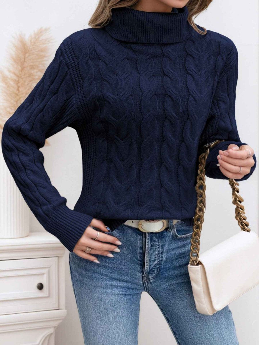 Suéter de cuello alto para mujer, tejido trenzado y mangas largas - varios colores disponibles
