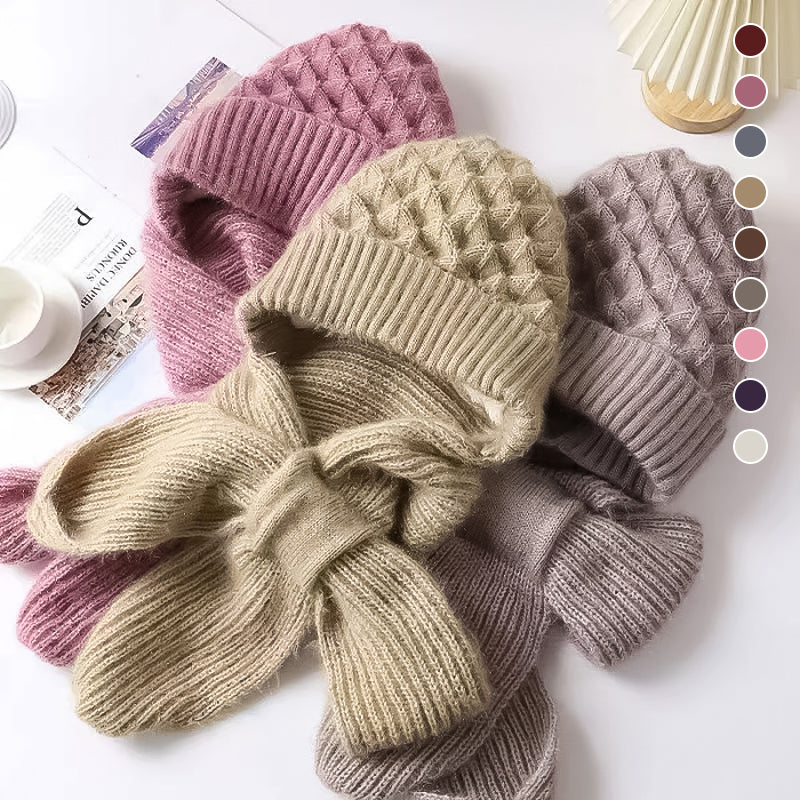 Gestricktes Mützen- und Schal-Set für Damen mit warmem Futter - in mehreren Farben erhältlich