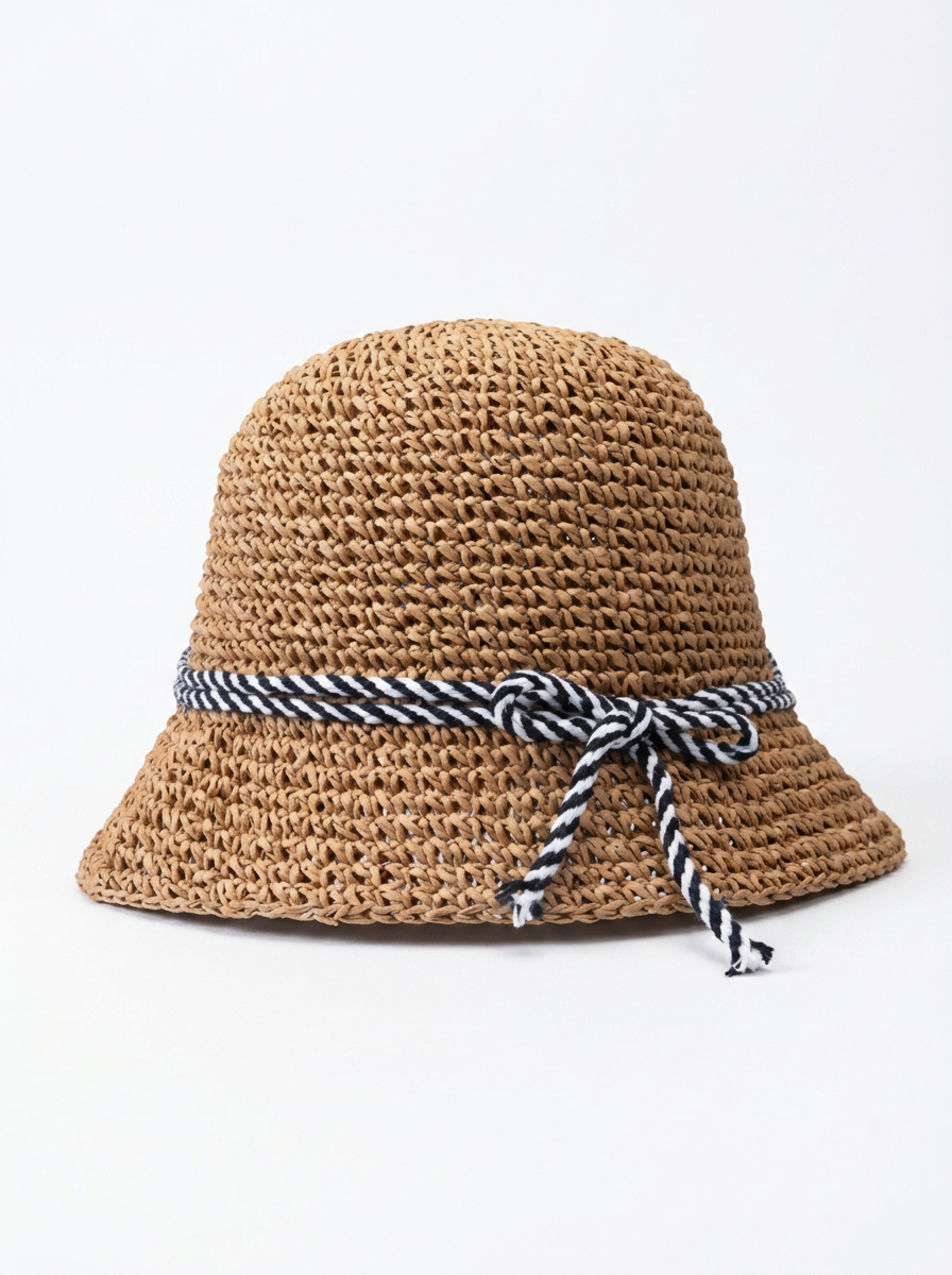 Braided bucket sun hat with two-tone ribbon