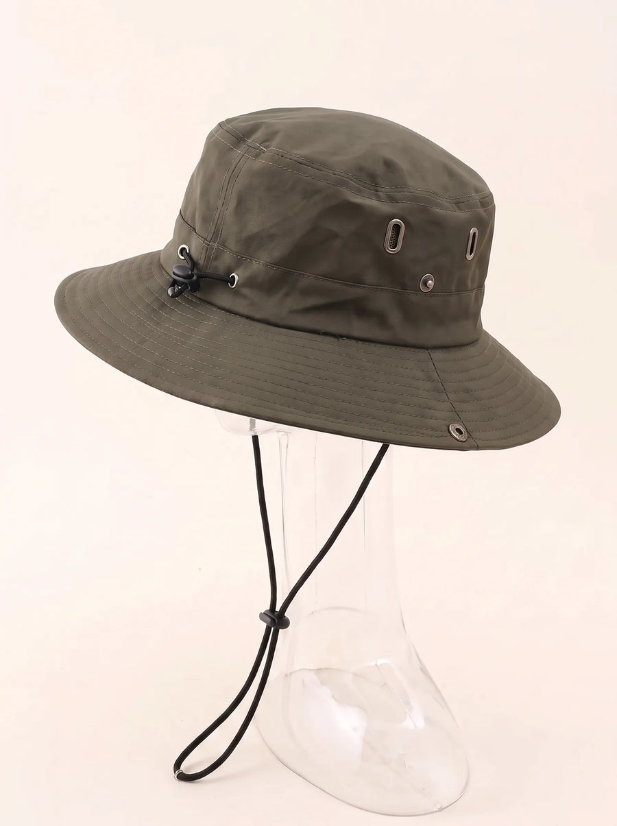 Solid-color bucket sun hat with drawstring