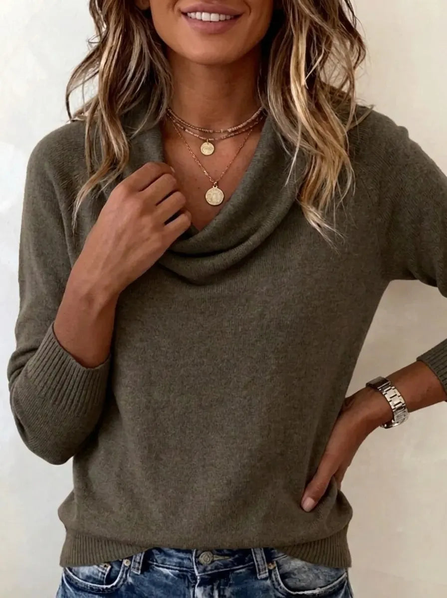 Pull Femme Col Bateau Manches Longues Couleur Unie