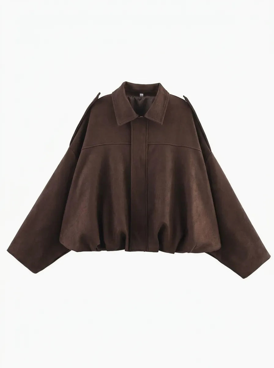 Women's Short Aviator-Style Bomber Jacket with Classic Collar and Elastic Hem