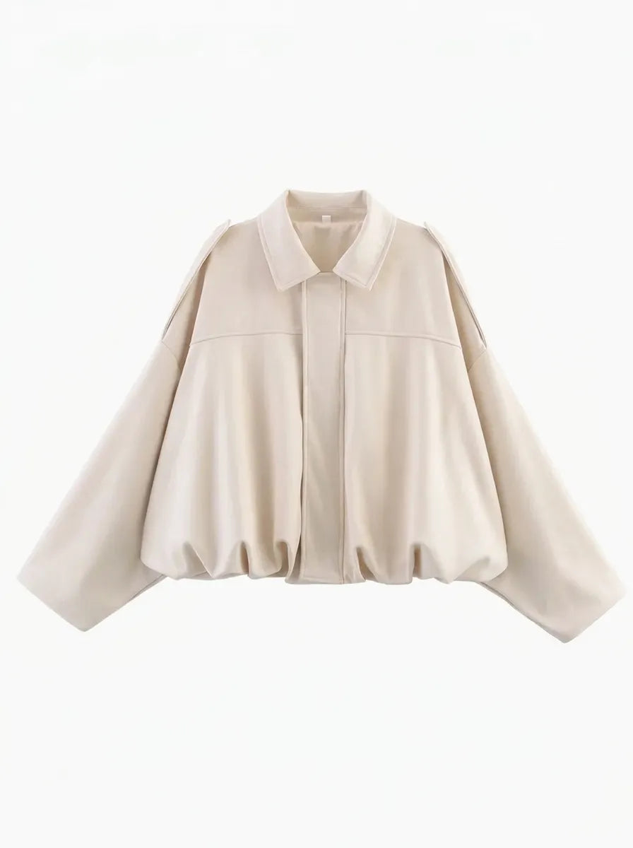 Women's Short Aviator-Style Bomber Jacket with Classic Collar and Elastic Hem