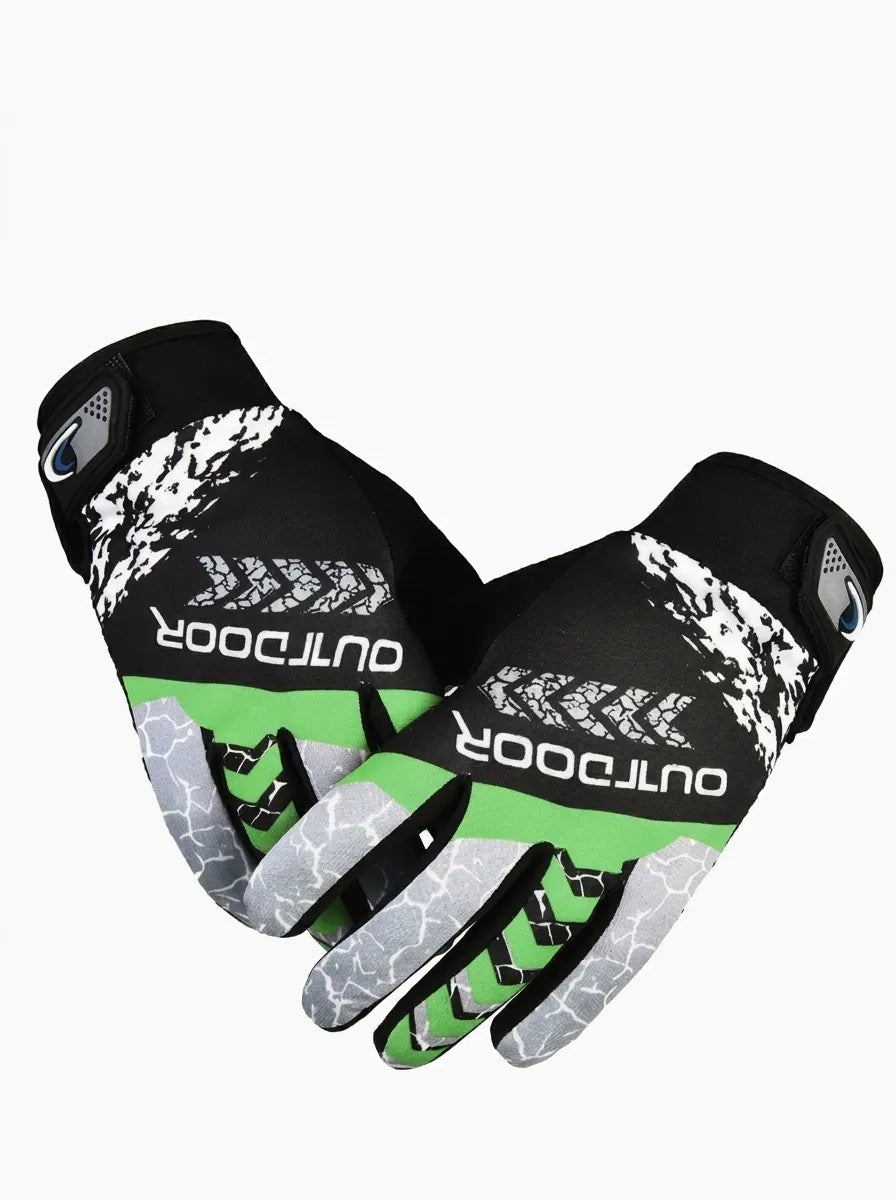 Guantes negros de ciclismo y actividades al aire libre con estampados coloridos