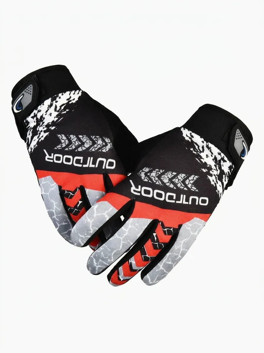 Guantes negros de ciclismo y actividades al aire libre con estampados coloridos