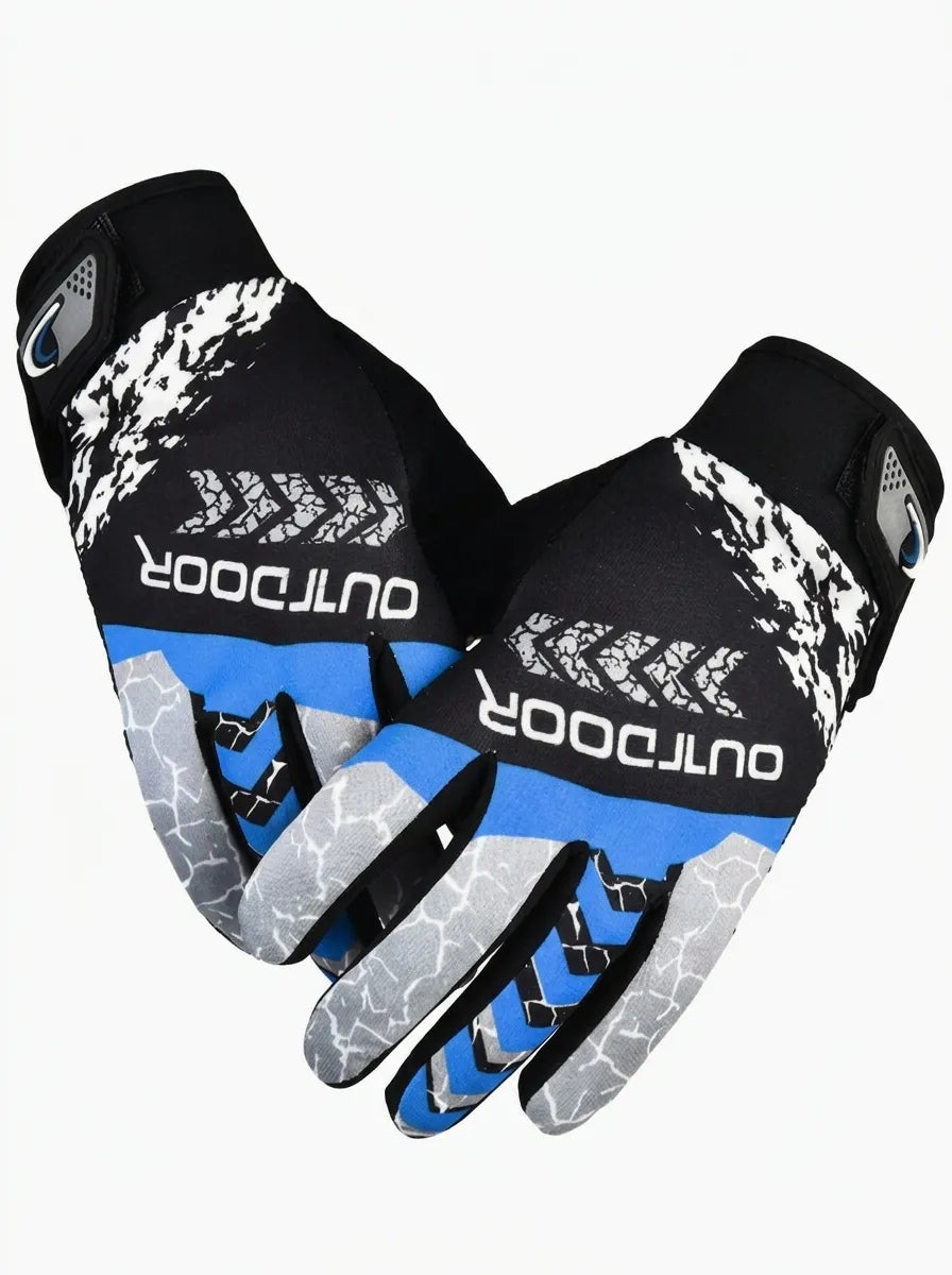 Guantes negros de ciclismo y actividades al aire libre con estampados coloridos