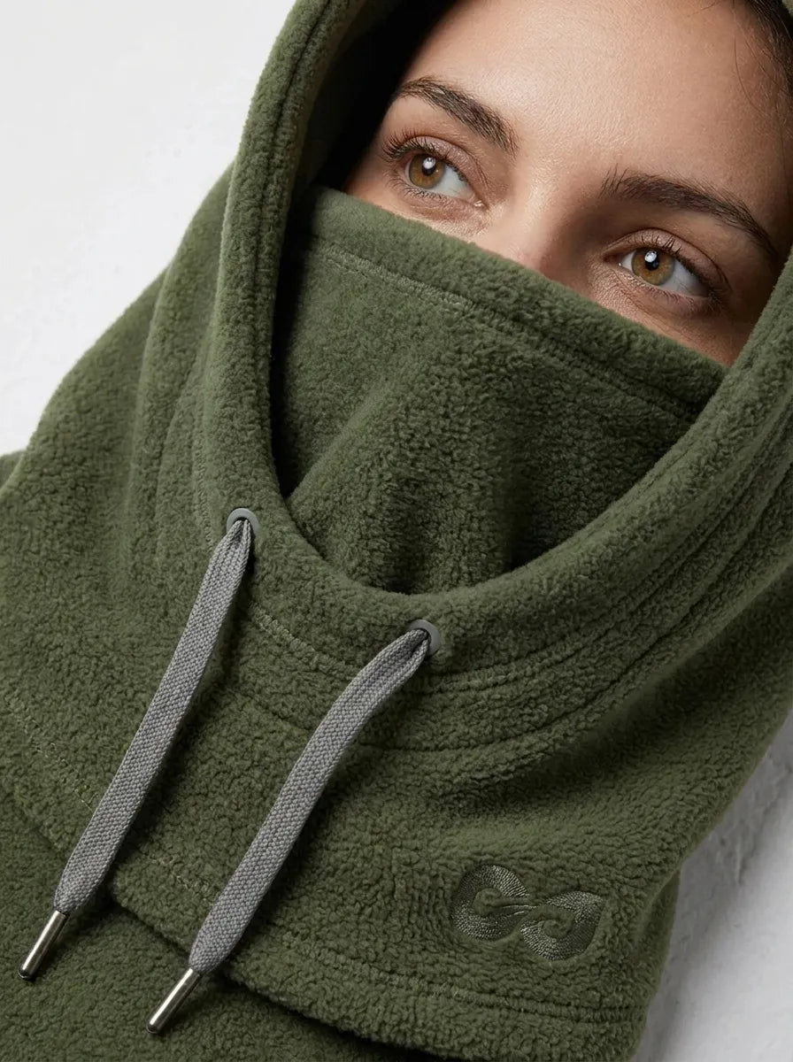 Cagoule polaire unie avec cordon de serrage, style cagoule-écharpe