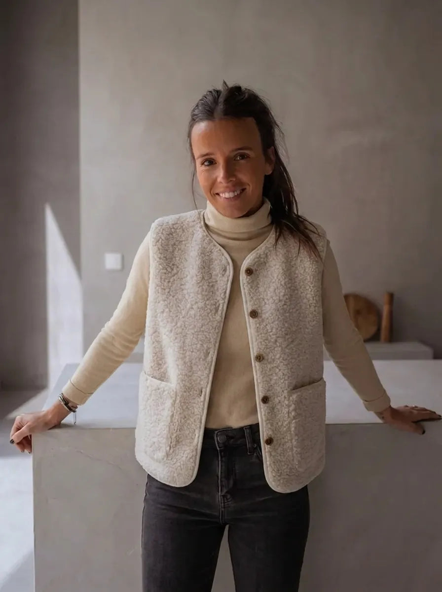 Beige Damenweste in Fleece-Optik