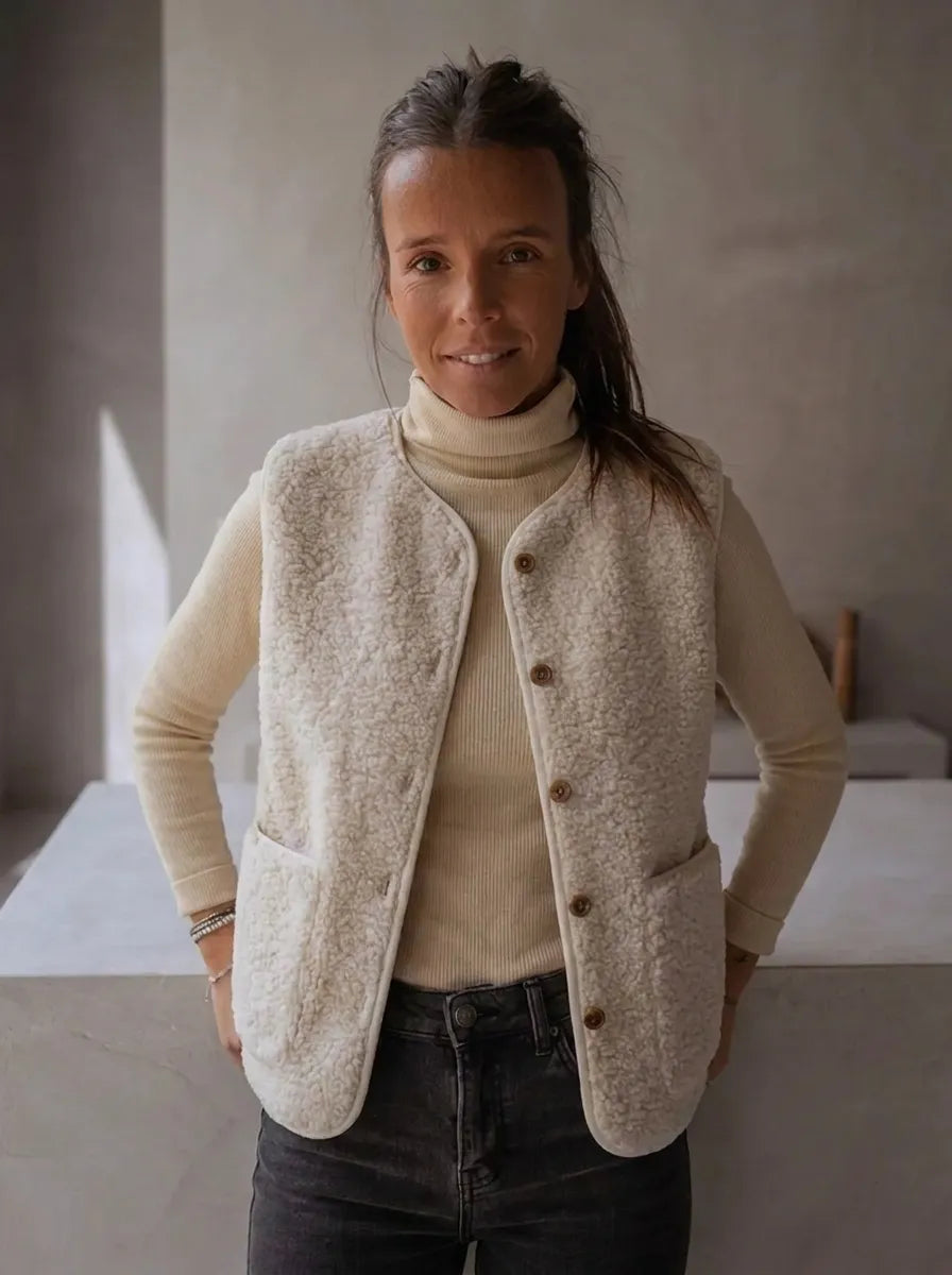 Beige Damenweste in Fleece-Optik