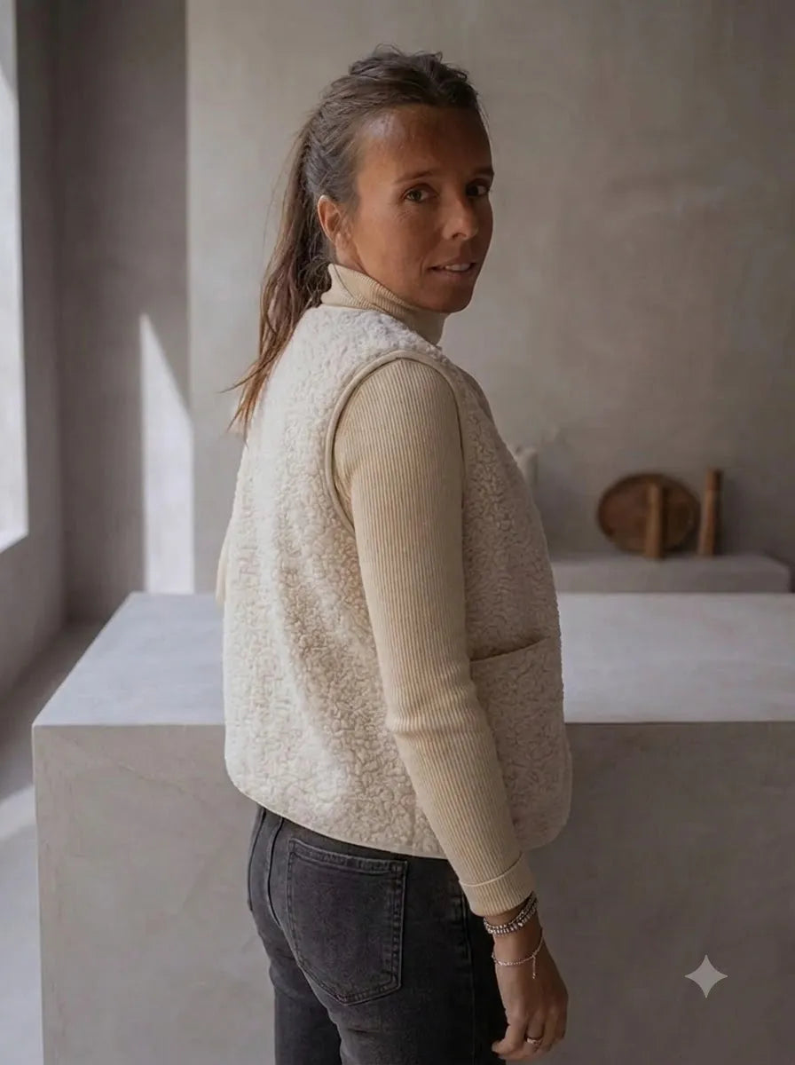 Beige Damenweste in Fleece-Optik