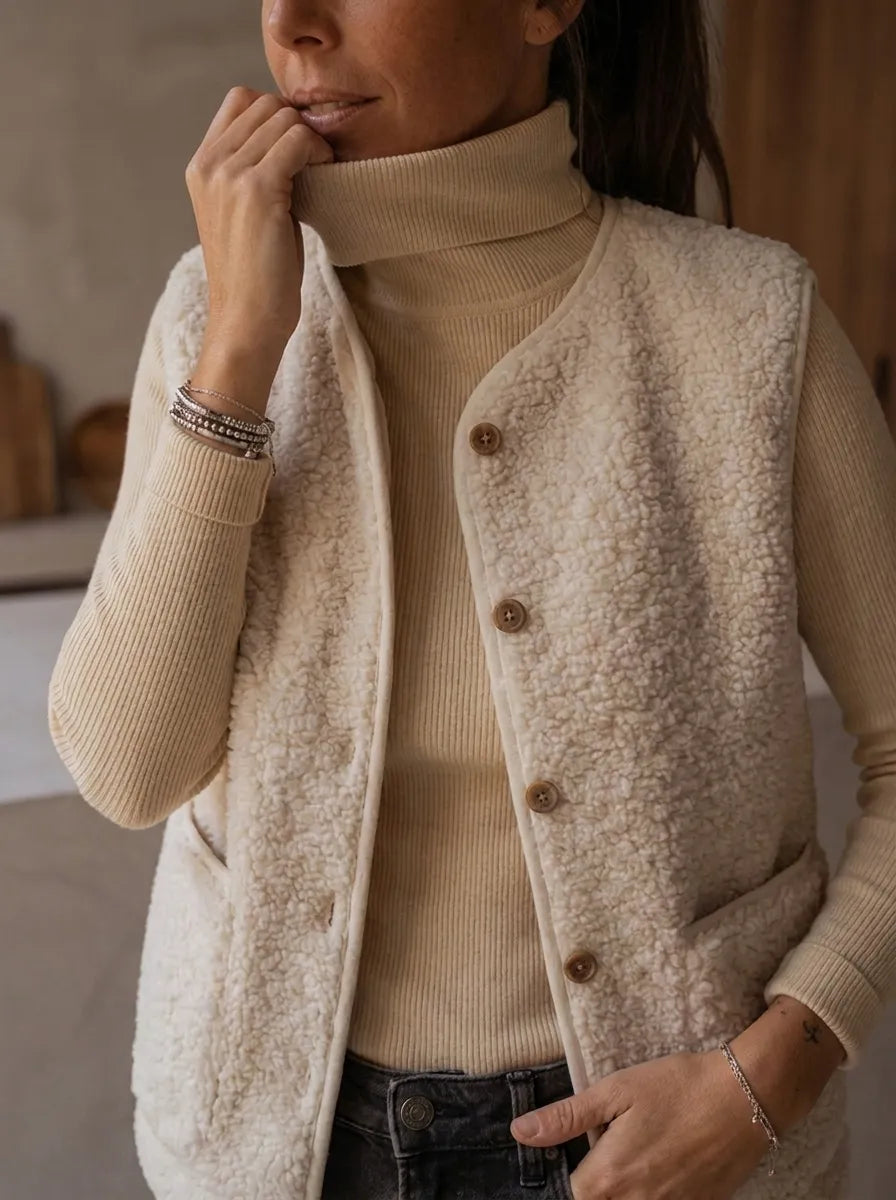 Beige Damenweste in Fleece-Optik
