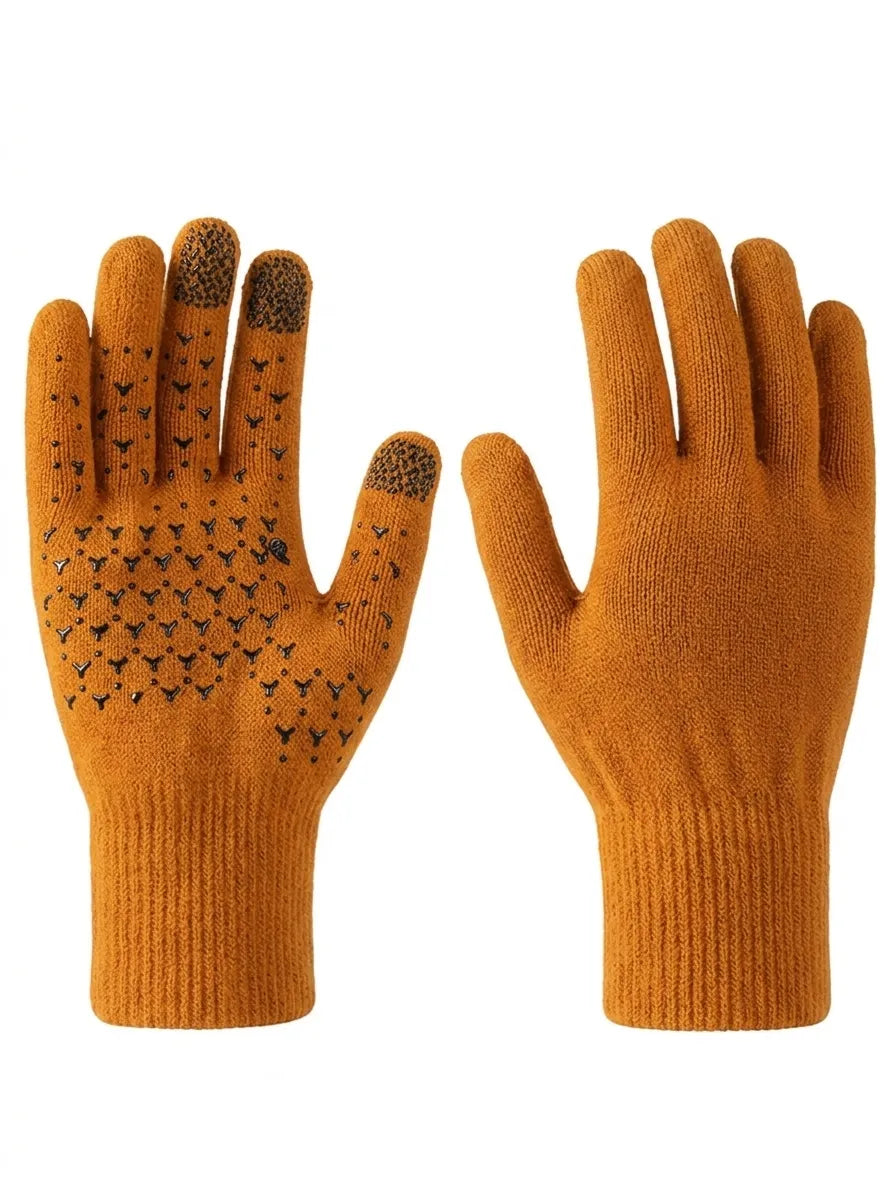 Schwarze gestrickte Winter-Touchscreenhandschuhe mit rutschfestem Muster