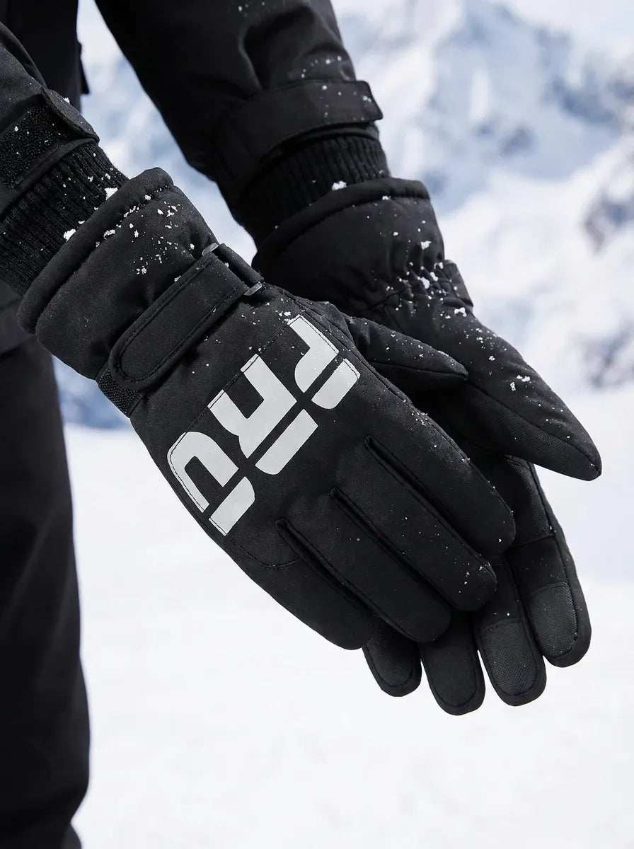 Wasserdichte Skihandschuhe mit verstellbarer Stulpe und Logo