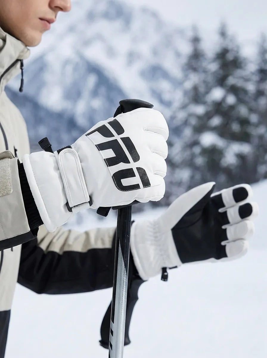Wasserdichte Skihandschuhe mit verstellbarer Stulpe und Logo