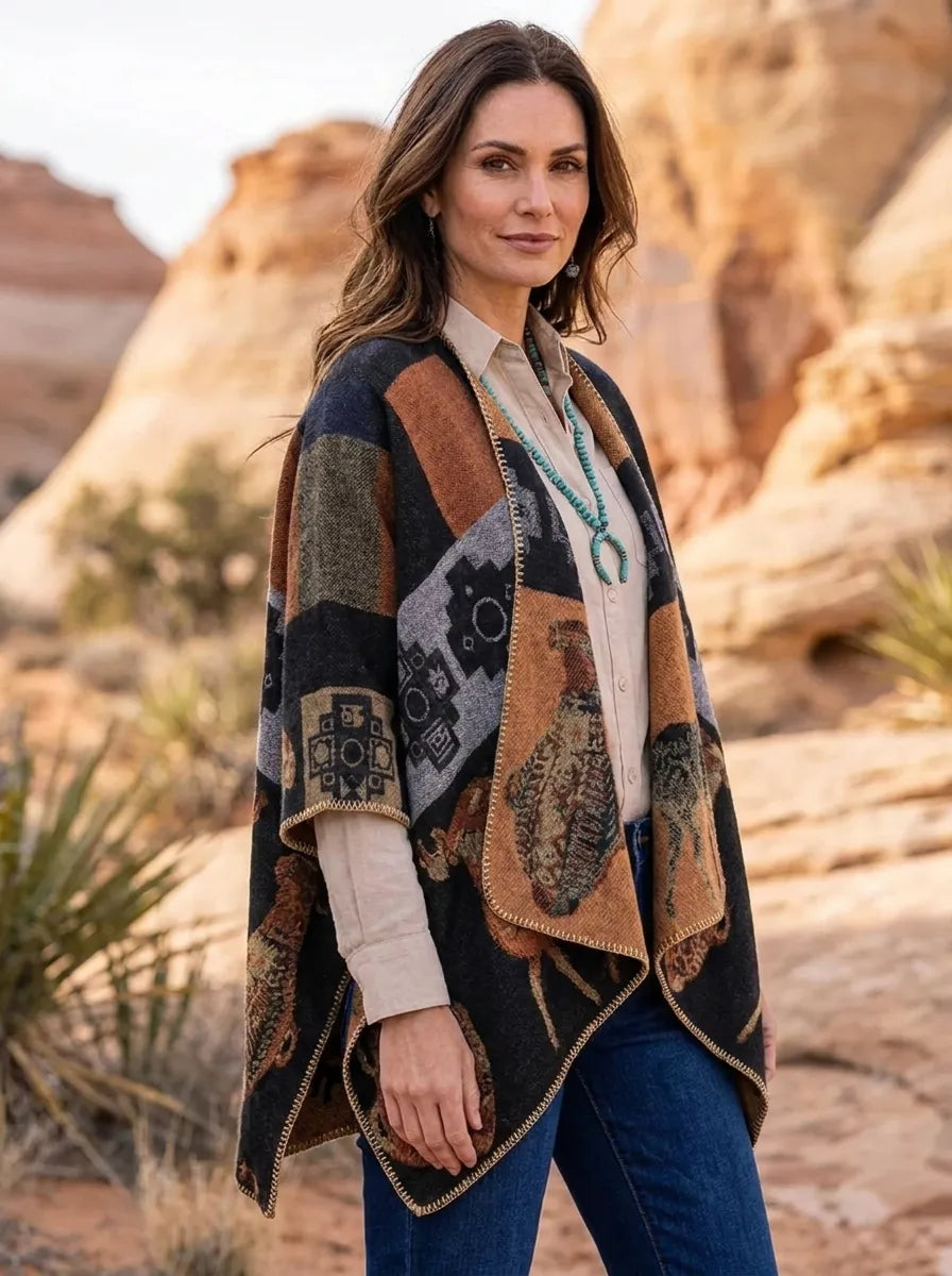 Cardigan Kimono Femme à Motifs Ethniques Imprimés Coupe Ample Multicolore