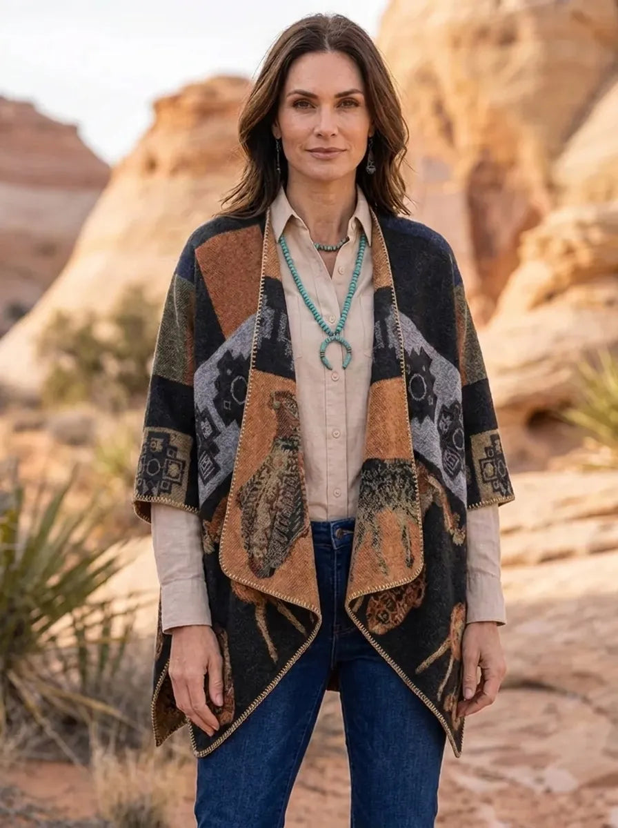 Cardigan Kimono Femme à Motifs Ethniques Imprimés Coupe Ample Multicolore