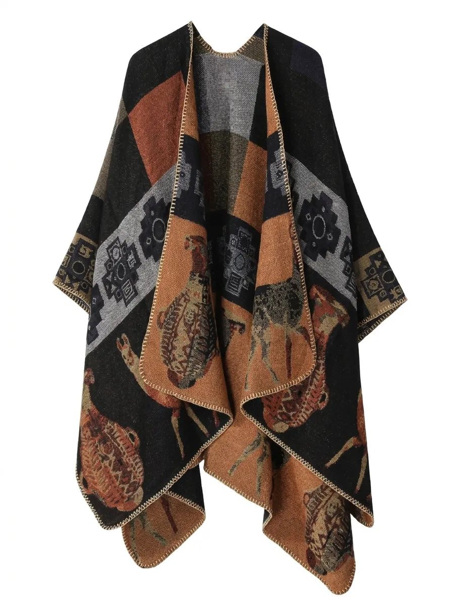 Cardigan Kimono Femme à Motifs Ethniques Imprimés Coupe Ample Multicolore