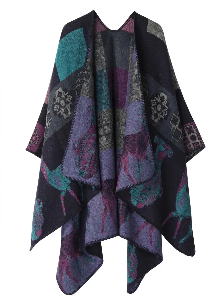 Cardigan Kimono Femme à Motifs Ethniques Imprimés Coupe Ample Multicolore