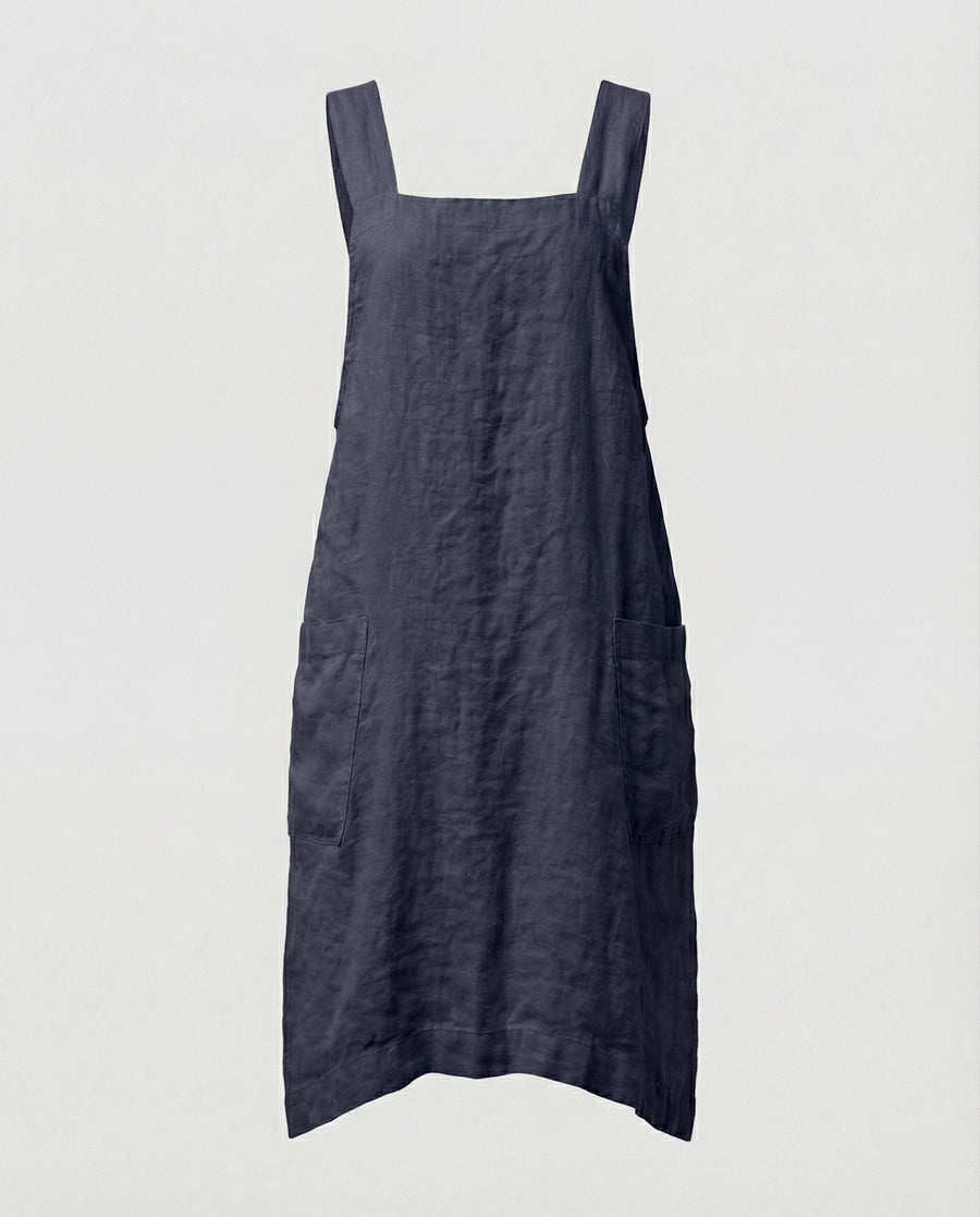 Vestido tipo delantal de tejido ligero, con tirantes anchos y bolsillos – estilo casual