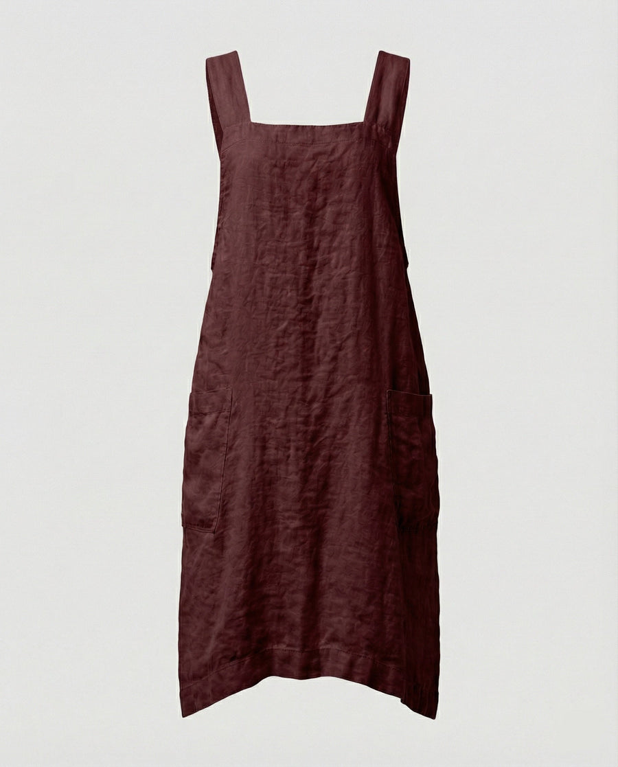 Vestido tipo delantal de tejido ligero, con tirantes anchos y bolsillos – estilo casual