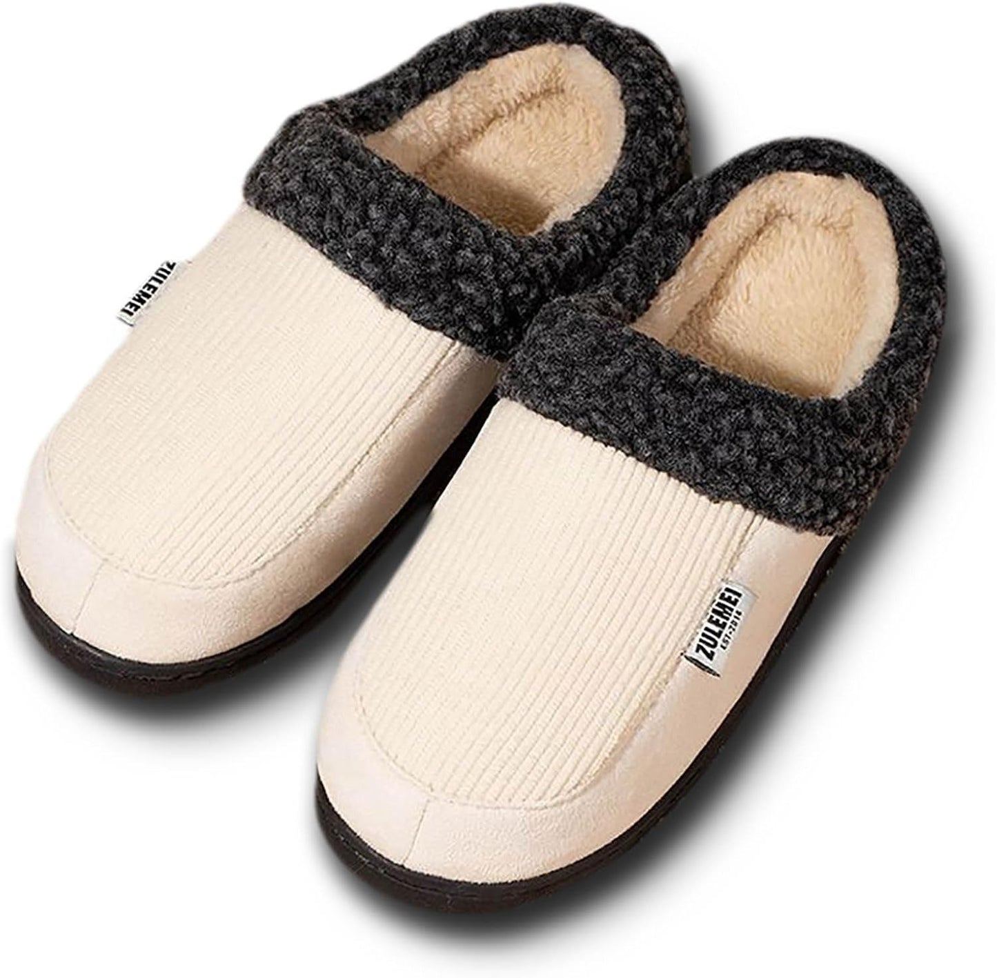 Chaussons rembourrés côtelés doublés doux pour intérieur Confortables