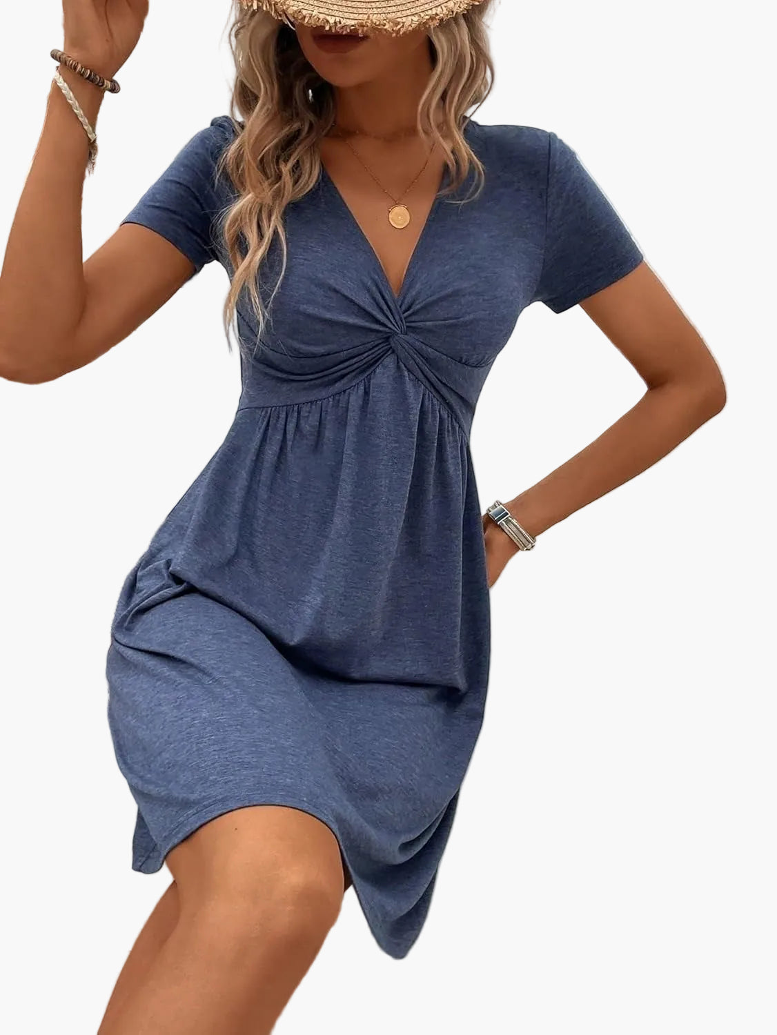Vestido de verano elegante para mujer con cuello en V, estilo casual y chic, ideal para vacaciones