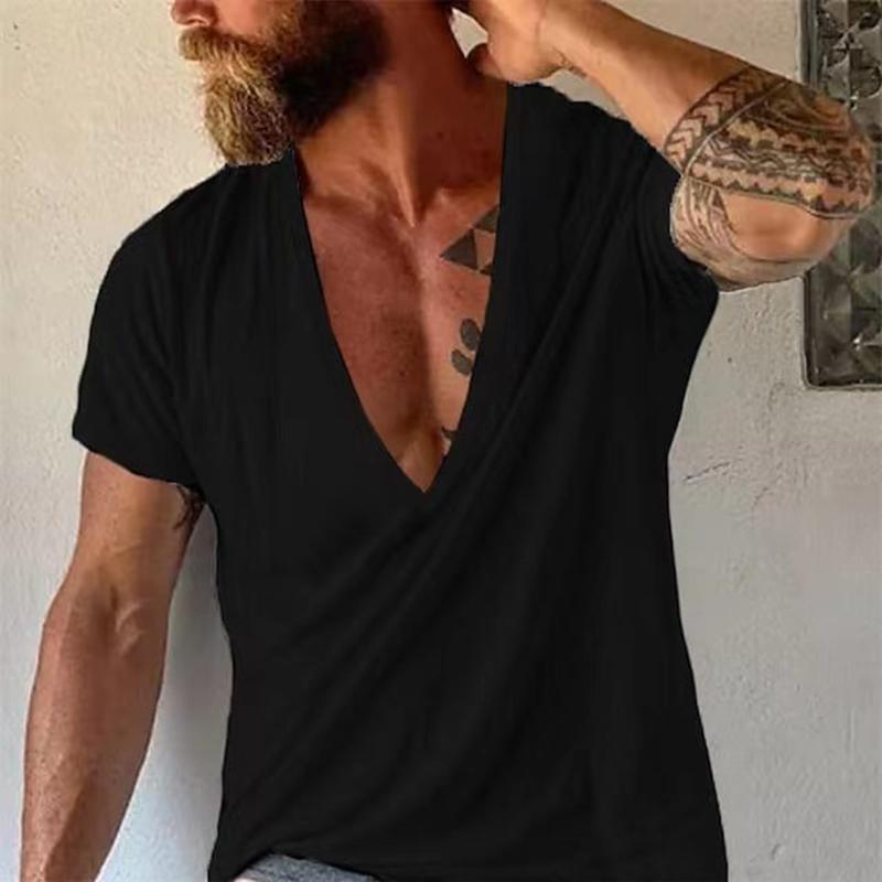 Afslappet T-shirt til mænd med dyb V-udskæring, løs pasform og moderne stil