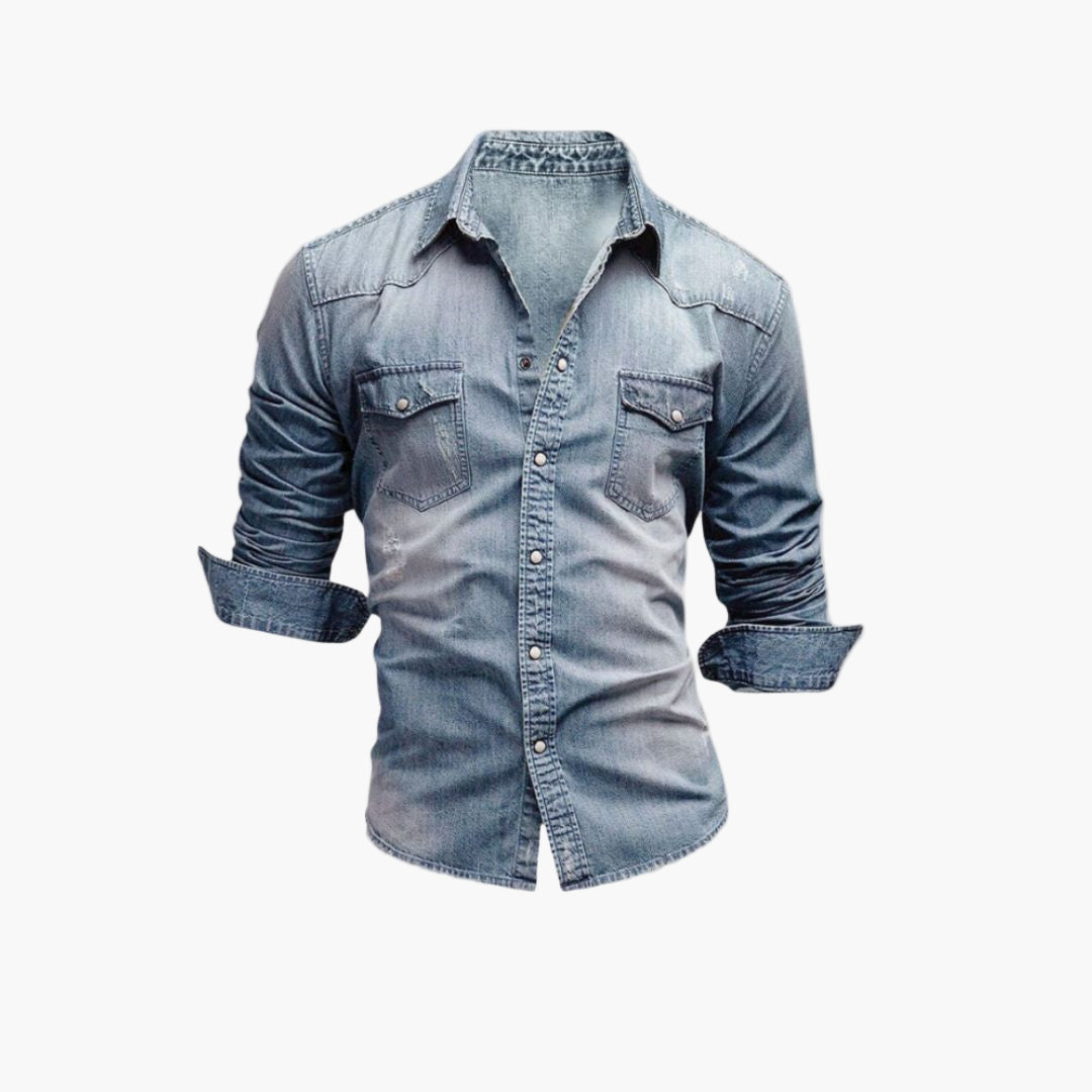 Western-Herrenhemd im Denim-Stil mit Druckknöpfen – Trendige Freizeitmode