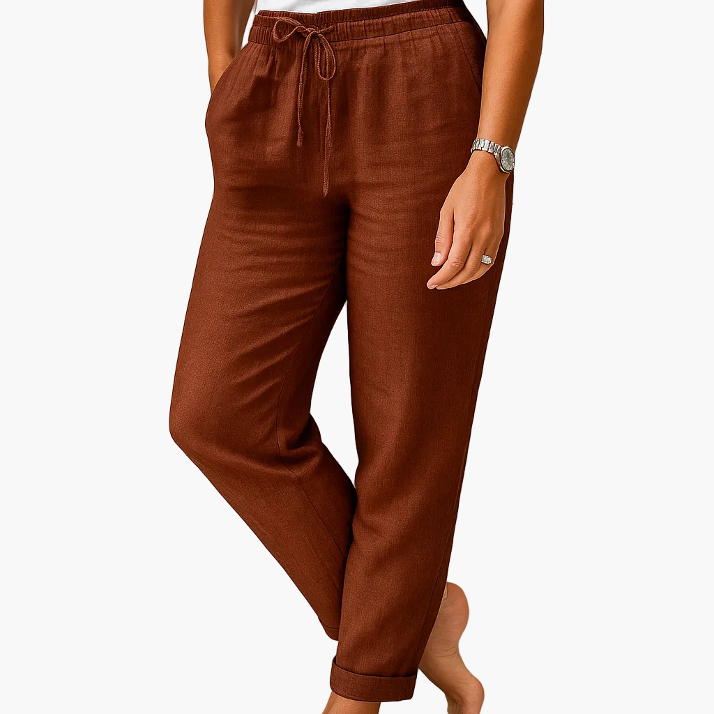 Pantalon décontracté femme taille élastique style détente pour loisirs ou vacances