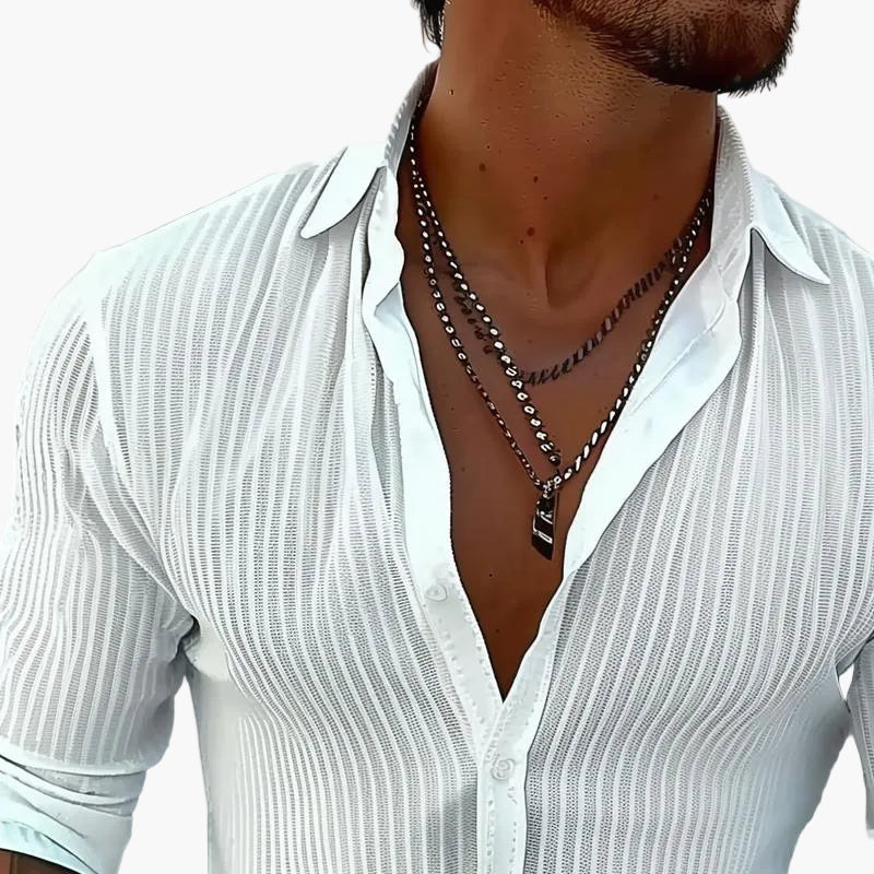 Chemise Homme Élégante à Rayures Style Décontracté Chic – Manches Longues et Col à Revers
