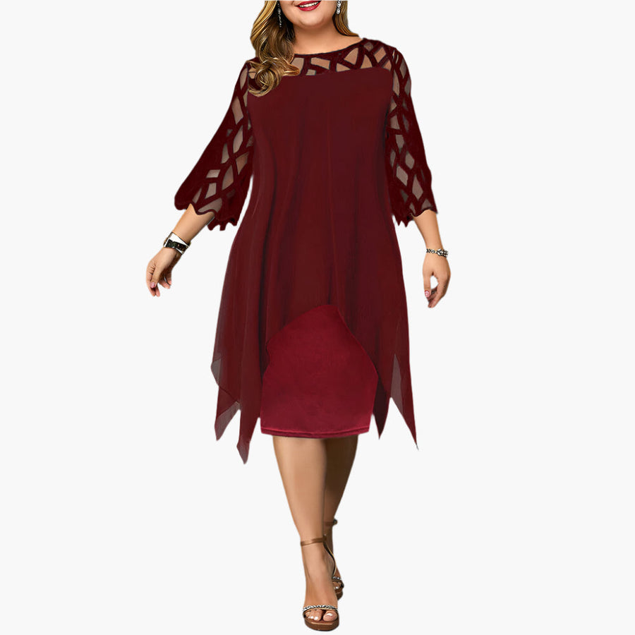 Abito midi elegante taglia grande da donna, maniche in pizzo, stile chic per serata o cerimonia