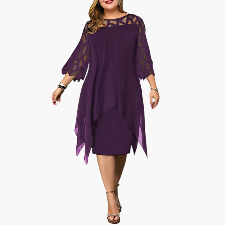Abito midi elegante taglia grande da donna, maniche in pizzo, stile chic per serata o cerimonia